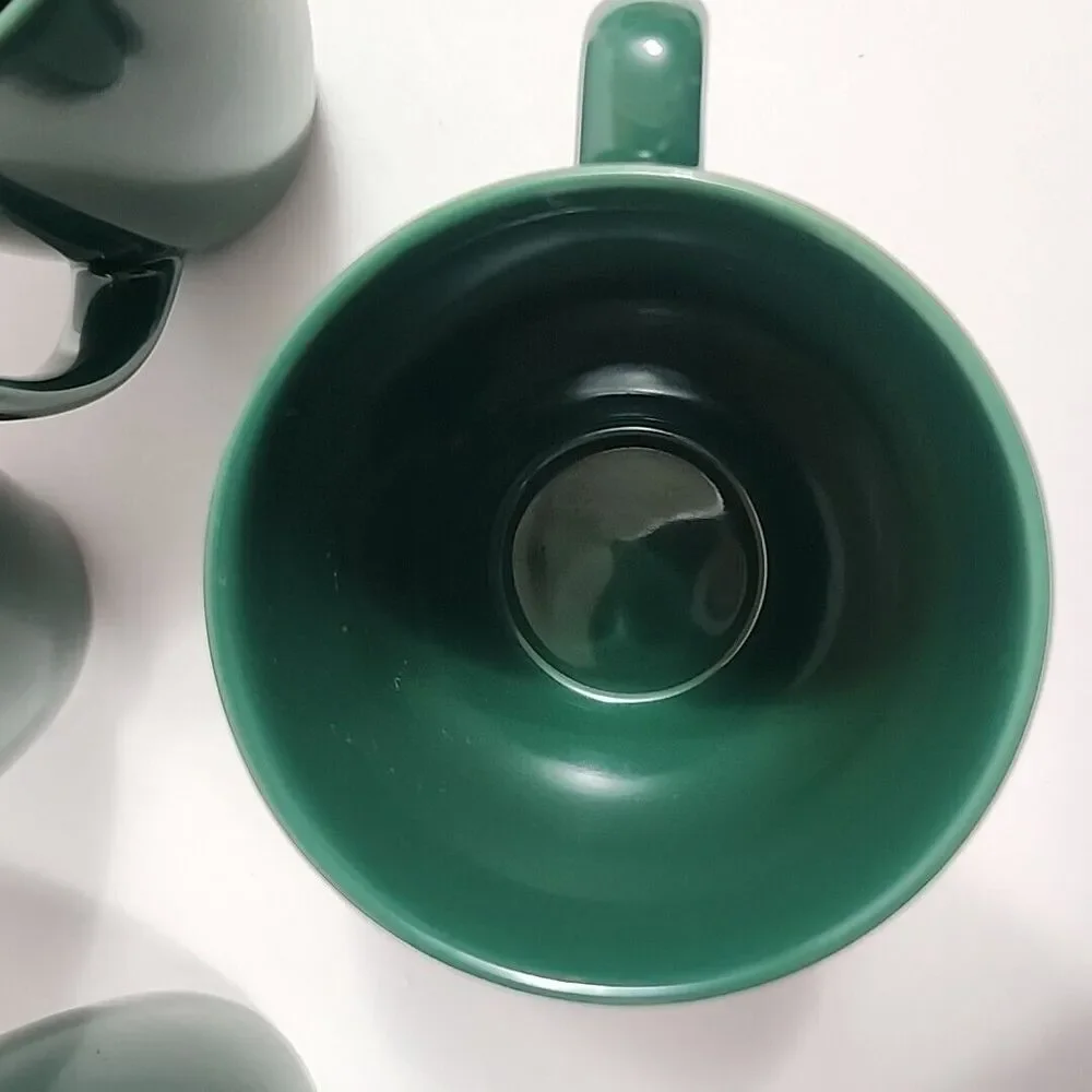 SET OF 4 Corelle Stoneware Dark Green Mugs/Cups Made In Thailand